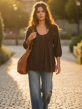 BKE Buckle Chocolate Brown Empire Cardigan Red Stitch Boho Sweater